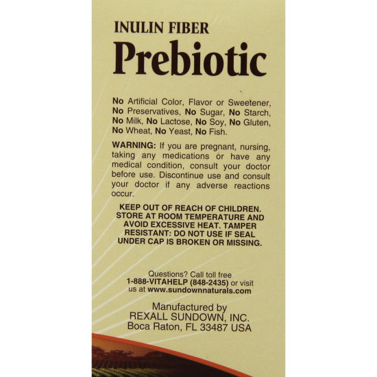 Sundown Naturals Inulin Fiber Prebiotic Mineral Supplement Capsules 90 Count